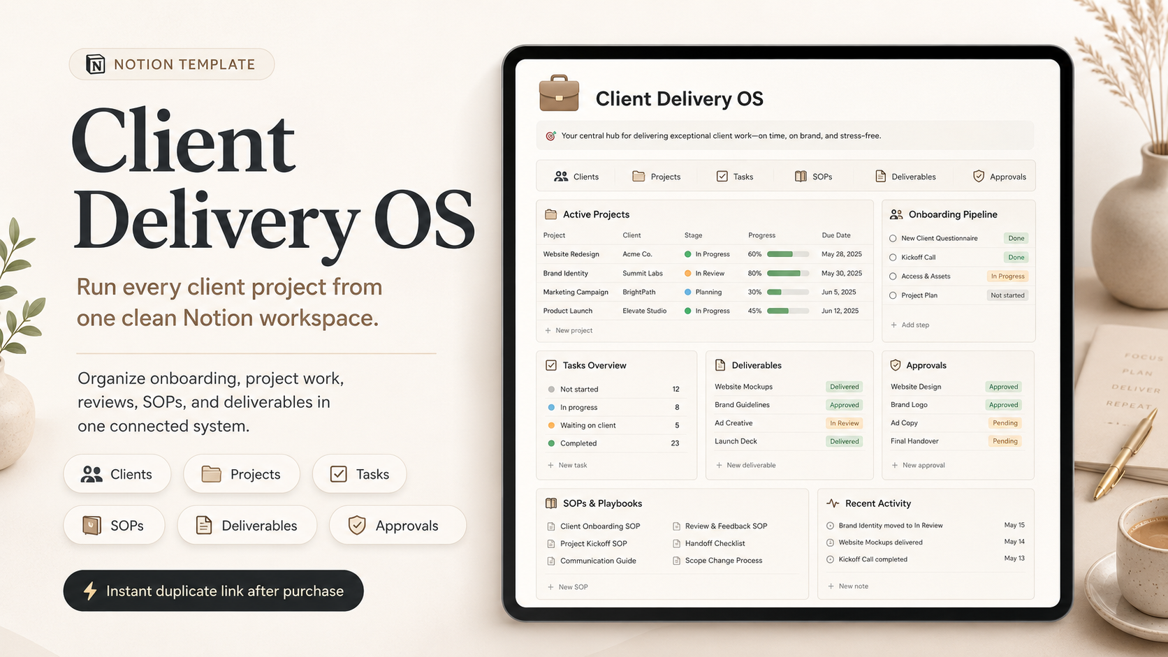 Client Delivery OS Notion template dashboard preview