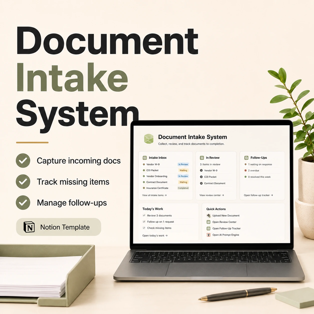 Document Intake System Notion template preview